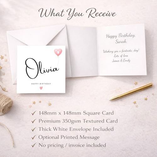 Personalised 9th Birthday Card – Ninth Birthday Card for Nine 9 Year Old Girls – Custom Unique Keepsake Card ideal for | Daughter | Granddaughter | Niece | Sister | Her | Girl | Female (Age 9) - View 7