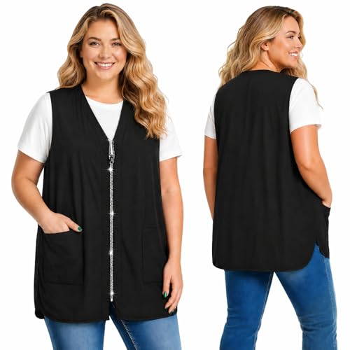 Glitz Rhinestone Baber Vest, L Size, Sleeveless Stylist Hairdresser Smock with 2 Front Pockets, Hair...