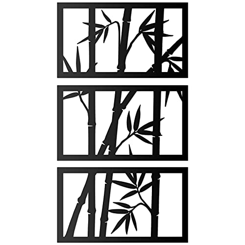 Image of Black Steel 3-Panel Bamboo Metal Wall Art for Home, Office & Commercial Spaces - Contemporary Wall Decor, Wall Hanging, Decoration