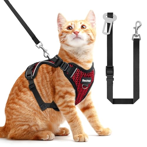 Cat Harness and Leash for Walking Escape Proof Soft Adjustable Cat Leash Breathable Honeycomb Structure Comfortable Vest Easy to Wear Kitten Harness for Outdoor Travel, Honeycomb Red, S