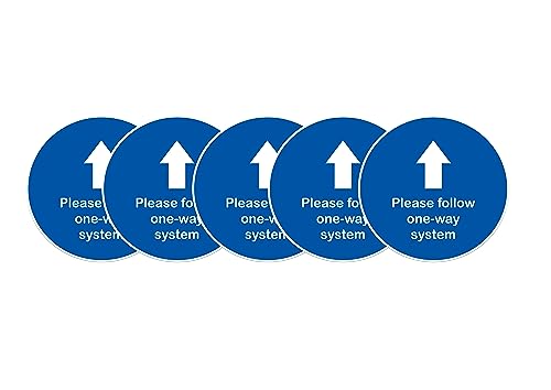 Image of Pack of 5 Blue One Way System Arrow Floor Sticker Safety Sign, Removable, Anti-Slip, Self-Adhesive - Please Follow One-Way System Social Distancing Sign (220mm x 220mm) (BlueWhite)