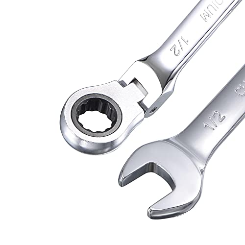 Uxcell 1/2 Inch Flex-Head Ratcheting Combination Wrench Sae 72 Teeth 12 Point Ratchet Box Ended Spanner Tools, Cr-V #TOP2