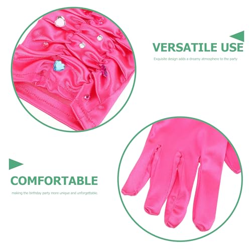LOGOFUN 2sets Princess Gloves with Heart Rhinestones Jeweled Long Mittens for Birthday Party Wedding Tea and Dress Up Accessories 5