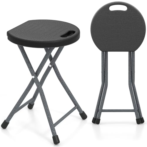 GYMAX Folding Stool, 18in Portable Collapsible Bar Stool with Handle & Steel Frame, 330lbs Sturdy Foldable Lightweight Metal Chair for Outdoor/Indoor Kitchen Home Bar, Assembly Free (Set of 1, 18inch)