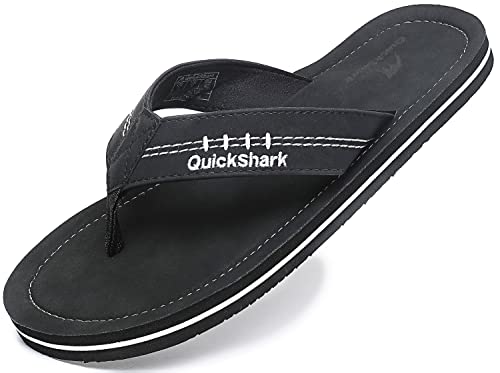 Image of Quickshark Mens Flip Flops Leather Thong Sandals Arch Support Beach Slippers