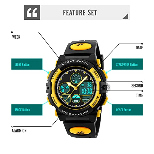 Image of PASNEW Boys' Watches - Dual Display, Large Dial Sport Watch, Black Outdoor Watch for Boys & Teens - Waterproof