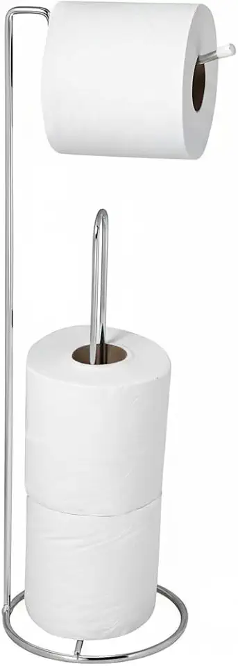 Suporte de Chão Porta Papel Higiênico Cromado - Capacidade 3 Rolos - Design Moderno, Antiferrugem, Portátil e Durável - Ideal para Banheiro sem Furos ou Instalação