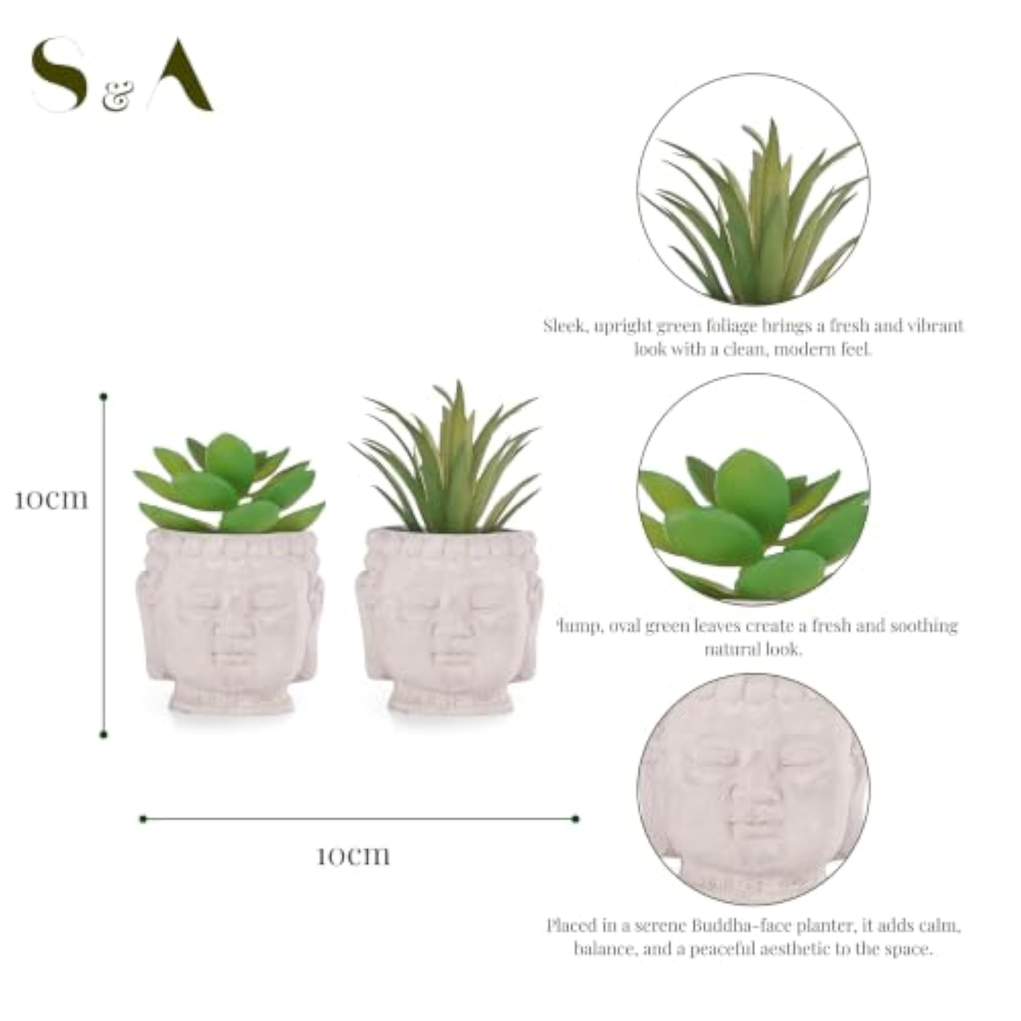 Small Artificial Succulent Plant Set with Buddha Face Pots