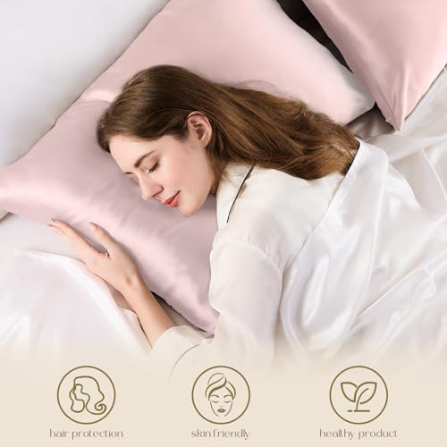 ZIMASILK 100% Pure Mulberry Silk Pillowcase for Hair and Skin Health,Soft and Smooth,Both Sides Premium Grade 6A Silk,600 Thread Count,with Hidden Zipper,1pc (Queen 20''x30'',Pale Pink)