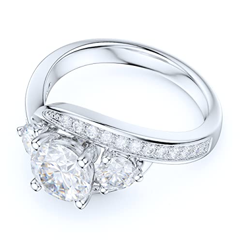 Sterling Silver Fancy Split Three Stone Style Simulated Round Cut Diamond or Moissanite Promise Engagement Ring3
