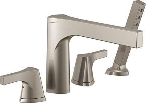 DELTA FAUCET T4774-SS, Stainless Zura 4-Hole Roman Tub with Hand Shower Trim