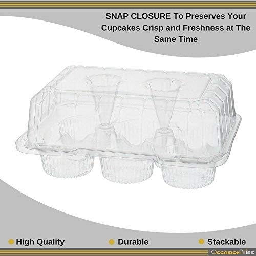 Premium Clear Cupcake Container Boxes - 4" High Dome with 6 Slot/Compartment - Durable Cup Cake Carrier Holder for Large Cupcakes - Set of 12