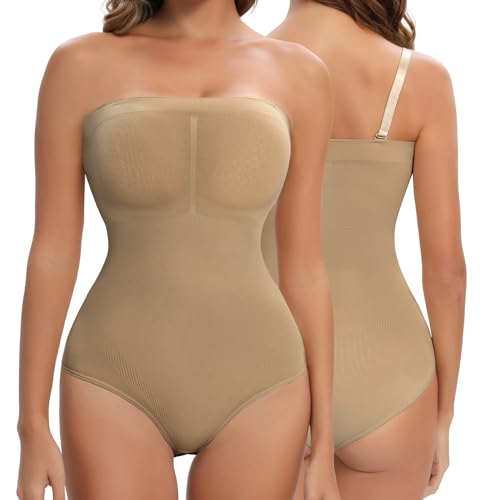 Lenashape Strapless Shapewear for Women Tummy Control Thong Bodysuit Body Shaper Under Dress Tank Top