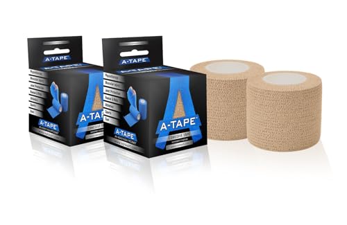A-Tape Breathable Self Adhesive Wrap, Athletic, Non Woven Cohesive Bandage – for Sports, First Aid Medical, Wrist, Swelling (5 cm, 4.5 mtr) Pack of 2(Beige)