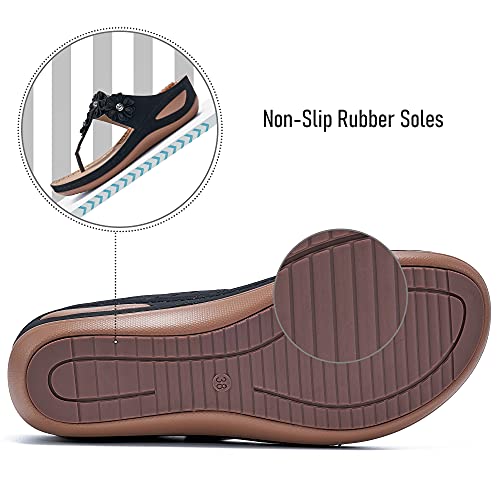 Fudynmalc Wedge Sandals For Women Summer Dressy: Comfortable Cushion Footbed Platform Flip Flops - Adjustable Hook Loop Wedges Orthopedic Shoes Black Size 10.5 #TOP5