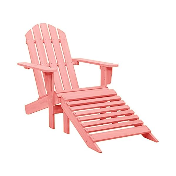 vidaXL Solid Fir Wood Garden Adirondack Chair with Ottoman Outdoor Wooden Furniture Patio Terrance Backyard Seating Armchair Lounge Chair Set Pink