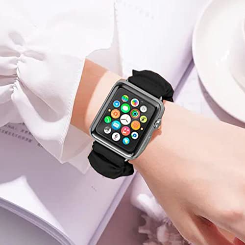 Scrunchie Watch Bands for Women Compatible with Apple Watch 38mm 40mm 41mm 42mm 44mm 45mm, Elastic Scrunchy Replacement Band Soft Stretchy Band For iWatch Series 7/6/5/4/3/2/1/SE (5 Pack C,S-Size) - image 5