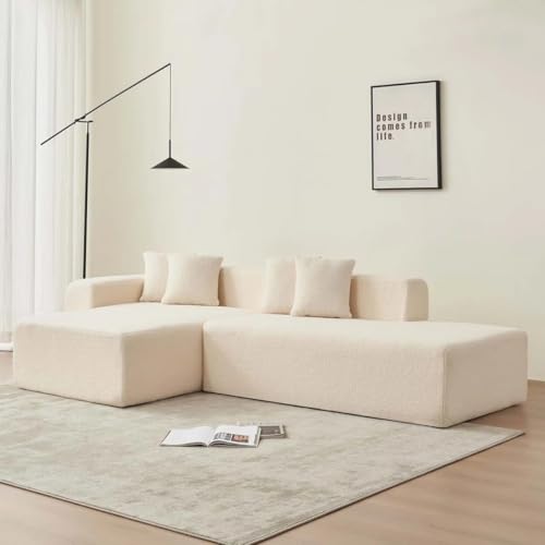 Image of Modern Classic L Shape Sectional Sofa Set, Chesterfield Style 4 Seater Sofa Set with Pillows for Living Room, Bedroom and Office and Hallway Colour (Beige L-S)