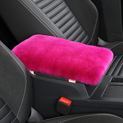 Image of IRIWOOL Sheepskin Armrest Cover Auto Center Armrest Cover Car Soft Console Pad, Fluffy Wool Auto Center Console Cover for Most Car Arm Rest Decoration Protector 7 x 13 Inch (Shearling, Deep Rose)