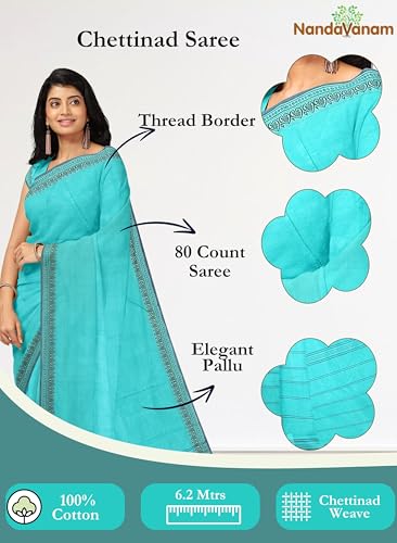Image of Women's Chettinad Cotton Sarees | Handloom Saree with Blouse | Pure Cotton Sarees for Women Daily use and All Occasion Wear| Soft, Comfort Cotton Saree
