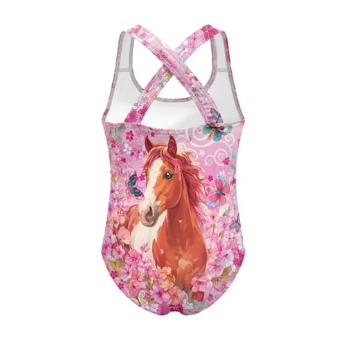 Image of WELLFLYHOM Girls Bathing Suits One Piece 5-14 Kids Full Coverage Swimsuits Cross Back Summer Swimwear for Beach Holiday