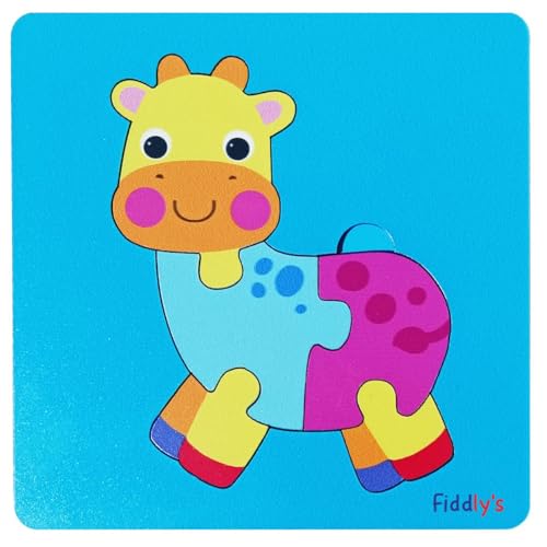 Image of Fiddlys 3D Cute Cartoon Wooden Jigsaw Puzzles for Kids & Children Double Layered Wooden Puzzles with Bright Front & Back Print (Pack of 4 Baby Animal + Vehicle)