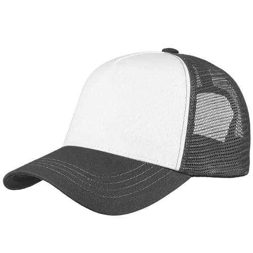 Image of Falari 5-Panel Mesh Baseball Cap, Trucker Hat, Structured Plain Design, Cotton, Adjustable Size