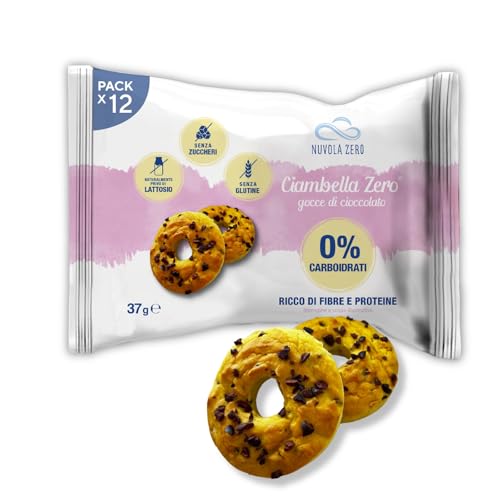Nuvola Zero – Ciambella Zero, Collations Protéinées Sans Sucre, Sans Gluten et Sans Lactose, Zéro Glucides, Avec Pépites de Chocolat, Paquet de 12 pièces, Made in Italy.