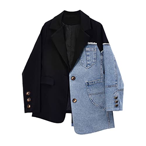 Vintage Denim Patchwork Suit Coat Female Long Sleeve Irregular Design Loose Fashion Women Blazer
