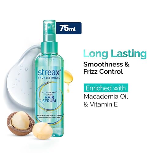 Image of Streax Professional Vitariche Gloss Hair Serum,75 ml| Frizz-Free Hair | Enhance Shine and Smoothness | With Vitamin E & Macadamia Oil| | For All Hair Types