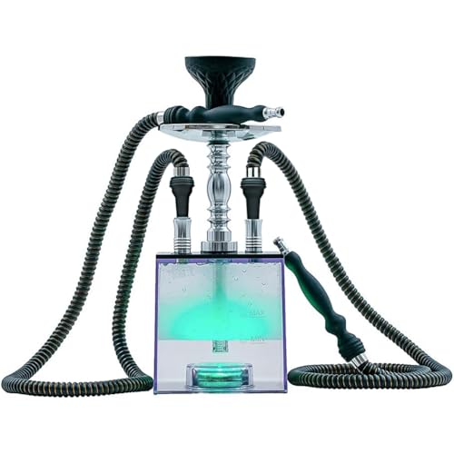 2 Hose Hookah Set with Travel Case Cleaning Brush, ASANMA Micro Cube Acrylic Hookah with Silicone Bowl Coal Tongs Magical Remote LED Light for Better Shisha Narguile Smoking - Image 4
