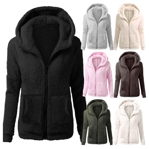 Générique Manteau Polaire Zippé Femme avec Capuche - Veste Teddy Mode Hiver - Cardigan Chaud en Peluche - Blouson Pas Cher - Gris Clair, L