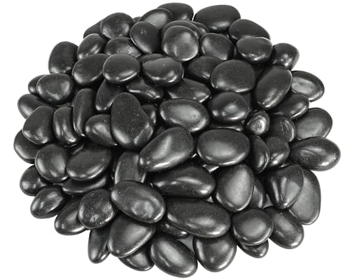 GreenVibe Pebbles for Indoor Plants, 2lbs Black River Rocks 1-2 Inch Decorative Pebbles for Planters, High Polished Stones for Vase Filler Fish Tank Landscaping Garden
