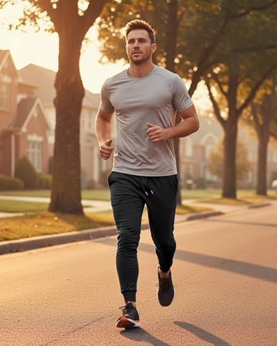 BUXKR Men's Slim Joggers Workout Pants for Gym Running and Bodybuilding Athletic Bottom Sweatpants with Deep Pockets