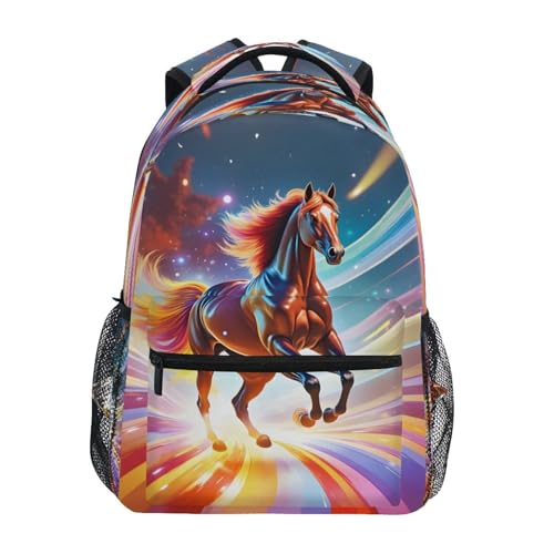Rainbow Flying Horse Backpack for School Boys Girls Adults Kids Bookbag Laptop Bag 15L