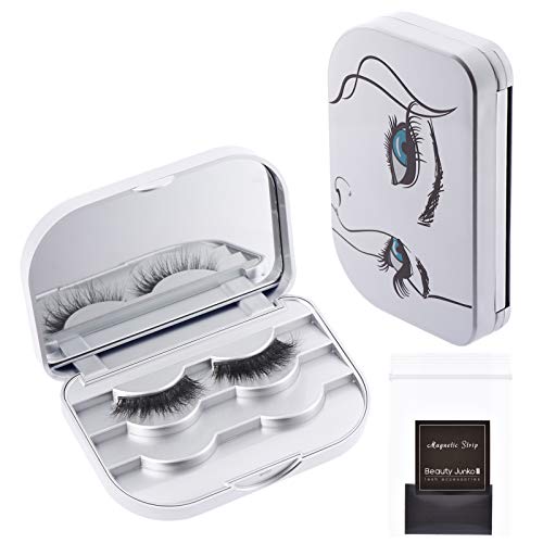 Upgrade Magnetic Eyelash Case Travel Organizer, Lash Case False Strip Lash Book Box with Mirror 3 Pairs, Eyelash Storage Holder Container, Makeup Travel Case (Luxury Silver, 1PCS)