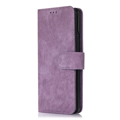 Étui portefeuille Galaxy Z Fold 4 3 en cuir violet avec porte-stylo et lanière