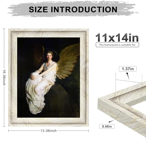 Image of 11x14 Picture Frame in White, Brown, and Gold Mixed Texture. Modern Art Style Curved Wide Edges, Engineered Wood Photo Frame 11 x 14 inches for Table or Wall Decor.