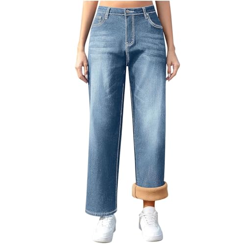 Women's Fleece Lined Jeans Skinny High Waisted Wide Leg Baggy