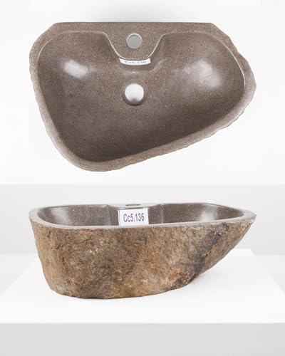 Naturstein Waschbecken 50 cm oval mit Hahnloch für Bad und Garten
