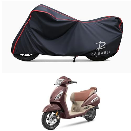 Image of Waterproof Bike Body Cover Compatible for | TVS Jupiter ZX Smart | Taffeta Fabric, Red Piping Design, Bottom Elastic Fit | Dustproof, Sun UV & Rain Protection for All Bikes