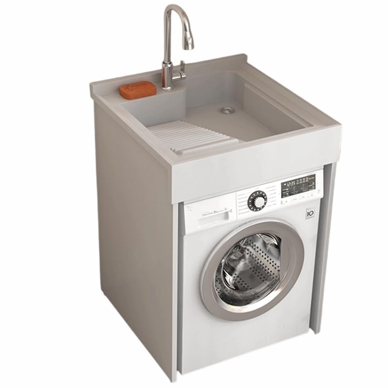 Mueble de lavabo moderno multifuncional, estante vertical de almacenamiento para lavadora, tocador de baño con grifo, ideal para lavaderos, 70 x 70 cm, diseño de ahorro de espacio