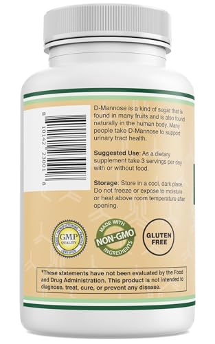 Double Wood Supplements D Mannose 500mg Capsules, 90 Count (D-Mannose for Urinary Tract Health and Bladder Lining, Helps UTI Prevention) Vegan Safe, Non-GMO, Gluten Free