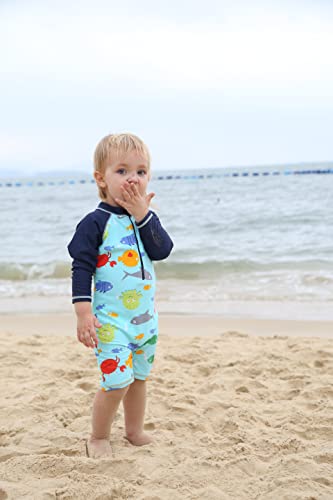Image of HUAANIUE Toddler Boy Swimsuit Rashguard One-Piece Swimwear 0-6 Years