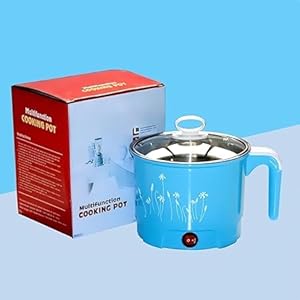 QURAX Electric 1.8 Litre Mini Cooker Kettle with Glass Lid Base Concealed Base Cooking Pot Noodle Maker Egg Boiler hot Pot Vegetable and Rice & Pasta PorridgeTravel Cookers and Steamer (Blue) Pack of 1