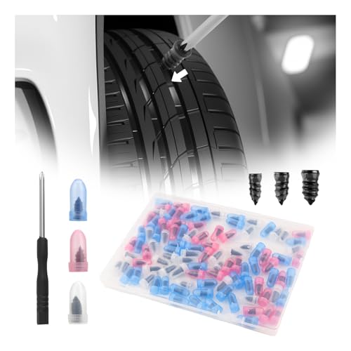 KIFIDAN 100PCS Flat Tire Plug Kit,3-Size Tire Repair Kit Includes Large & Medium & Small Screw in Tires Plug/Screwdriver,Self-Service Tires Plugs Screw Type Kits for Quick Repair