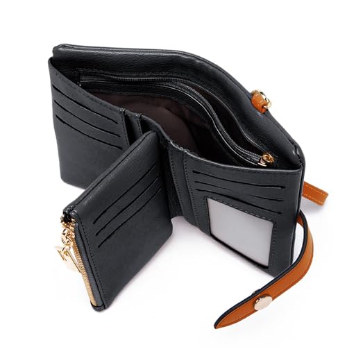Genuine Leather Wallet for Women RFID Blocking Trifold Wristlet with Zipper Coin Pocket Brown (Black)2