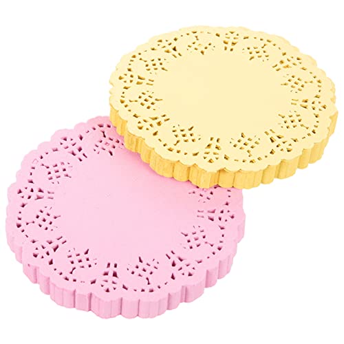 Cabilock Lace Paper Placemats 2 Packs of Round Flower Bottom Doilies Cake Paper Mat Dessert Trays Baking Oil Proof