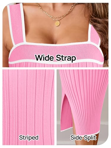 Image of MEROKEETY Womens Summer Striped Bodycon Ribbed Knit Midi Sweater Dress 2026 | Sleeveless Long Tank Dress, Soft, Stretchable, Maternity, Baby Shower, Gender Reveal, Bump Friendly, Beach, Vacation Outfit
