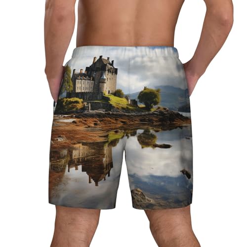 Men's Swim Trunks Quick Dry Board Shorts Scotland Castle Water Lake Scottish Beach Shorts with Pocket Bathing Suits for Men3